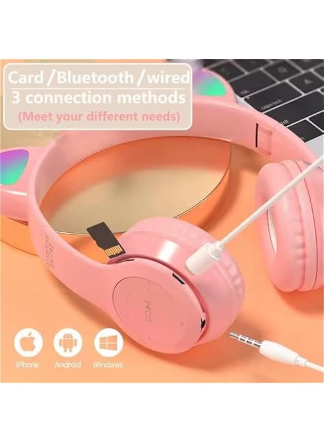 TRASSLE Cat Ear Kids Bluetooth Headphones with LED Light Up,Built-in Mic&Boom Mic for Calls,Kids Wireless&Wired Headphones for Girls/Toddler/Online Learning/School - Image 5