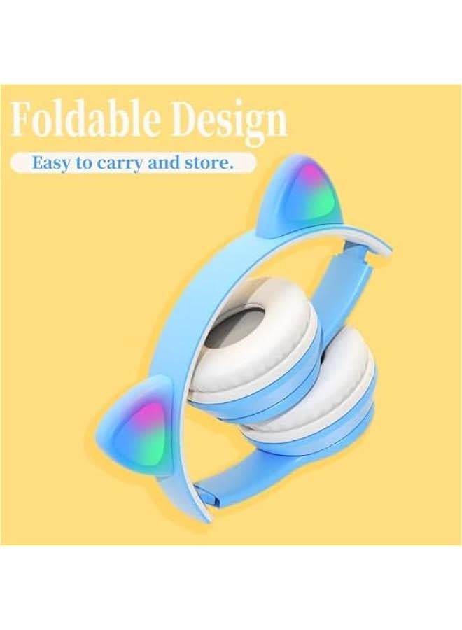 TRASSLE Cat Ear Kids Bluetooth Headphones with LED Light Up,Built-in Mic&Boom Mic for Calls,Kids Wireless&Wired Headphones for Girls/Toddler/Online Learning/School - Image 2