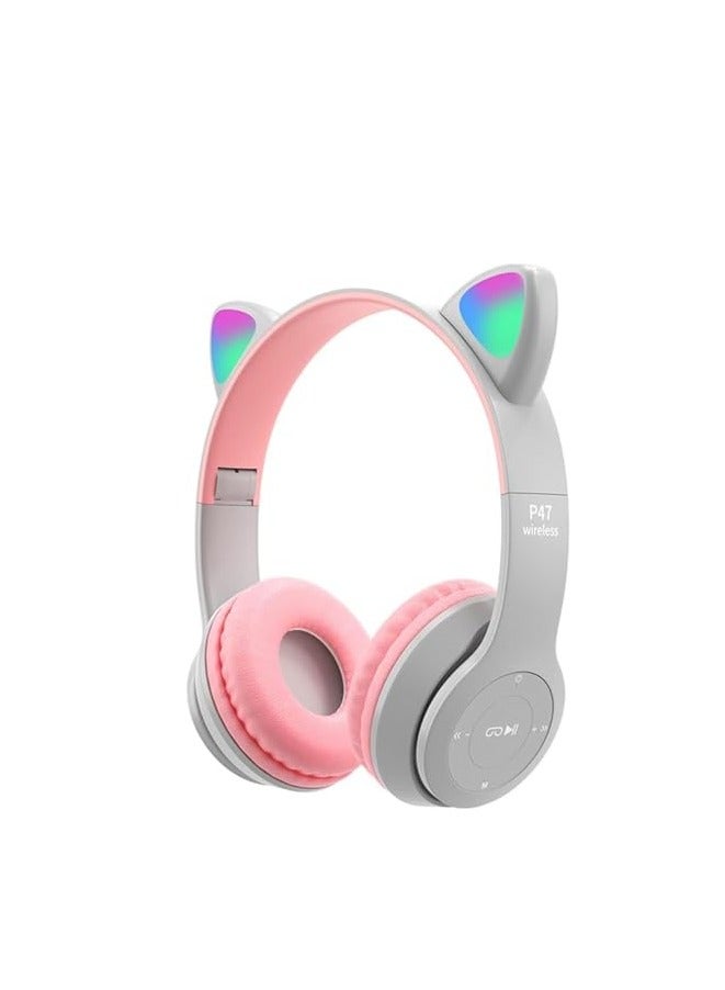 TRASSLE Cat Ear Kids Bluetooth Headphones with LED Light Up,Built-in Mic&Boom Mic for Calls,Kids Wireless&Wired Headphones for Girls/Toddler/Online Learning/School - Image 1