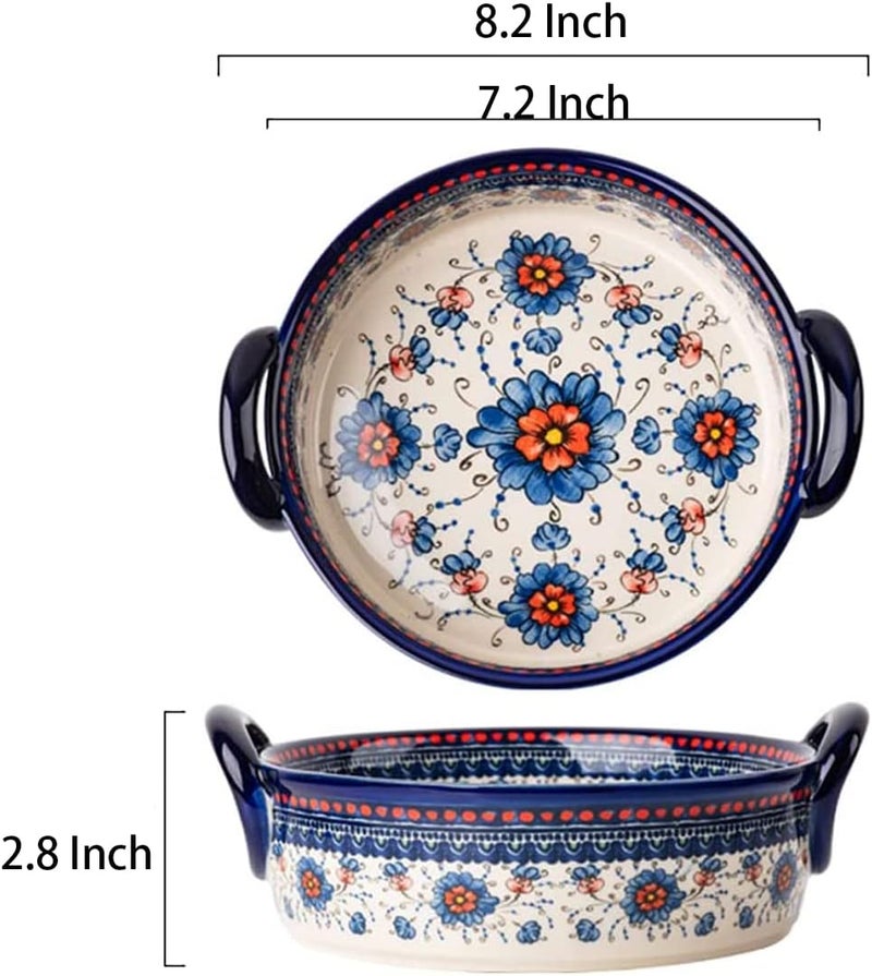 Bicuzat Ceramic Casserole Dish with Handles for Oven/Cooking/Kitchen, Vintage Style, Blue and Orange, 1 Piece, 907 ml (30.6 oz) - Image 1