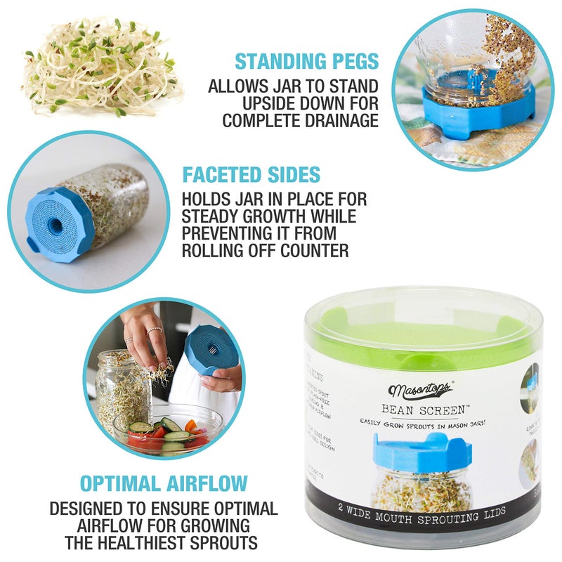 Masontops Bean Screen Plastic Mason Jar Sprouting Lids Mason Jar Sprouting Kit â€“ For Growing Broccoli Seeds, Alfalfa, Mung Bean Sprouts â€“ Wide Mouth Seed Sprouting Jar Lids Sprouting Kit Mason Jar - Image 4