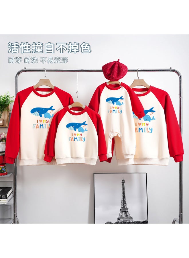 Newborn Baby Onesie Autumn/winter New Style Romper Family Matching Outfit Whale Print Drop Shoulder Sleeve Korean Style Sweatshirt