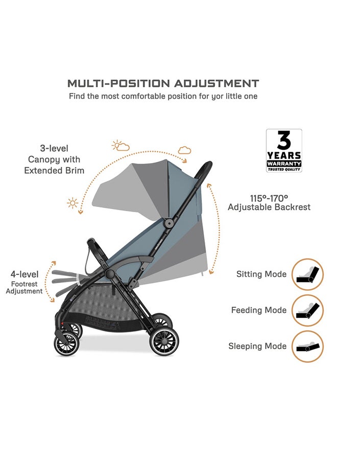 neobreez THETA Auto Fold Self Stand Travel Baby Toddler Stroller,  Compact Pushchair, Waterproof UPF 50+ Canopy, Gift  And Cotton Bag, Phone Holder, Toy Strap, Reflective Stickers, 0-4yrs, 22kg, 3yrs Warranty  - Image 3