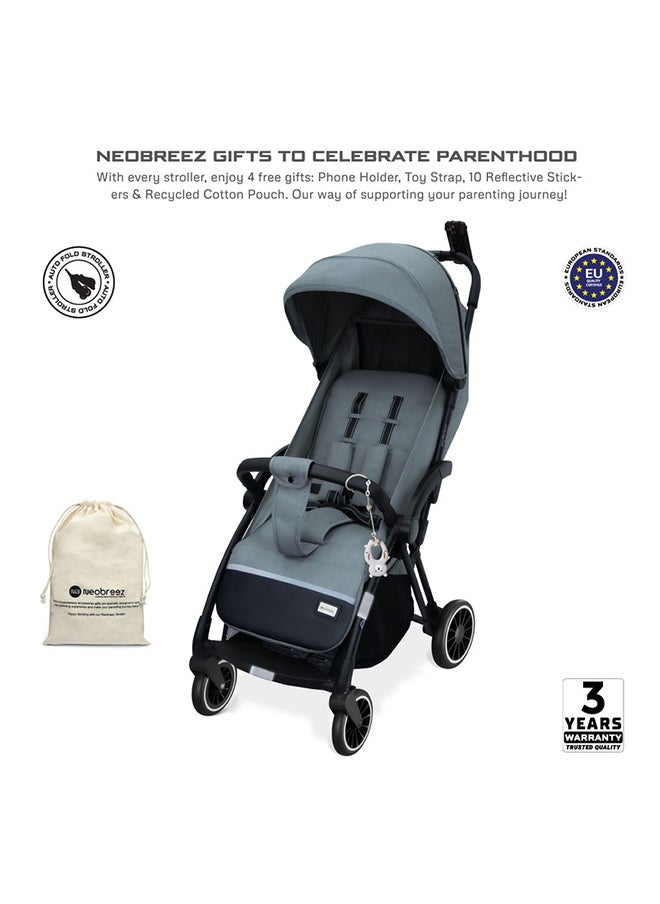 neobreez THETA Auto Fold Self Stand Travel Baby Toddler Stroller,  Compact Pushchair, Waterproof UPF 50+ Canopy, Gift  And Cotton Bag, Phone Holder, Toy Strap, Reflective Stickers, 0-4yrs, 22kg, 3yrs Warranty  - Image 2