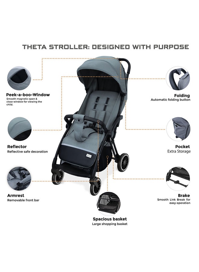 neobreez THETA Auto Fold Self Stand Travel Baby Toddler Stroller,  Compact Pushchair, Waterproof UPF 50+ Canopy, Gift  And Cotton Bag, Phone Holder, Toy Strap, Reflective Stickers, 0-4yrs, 22kg, 3yrs Warranty  - Image 4