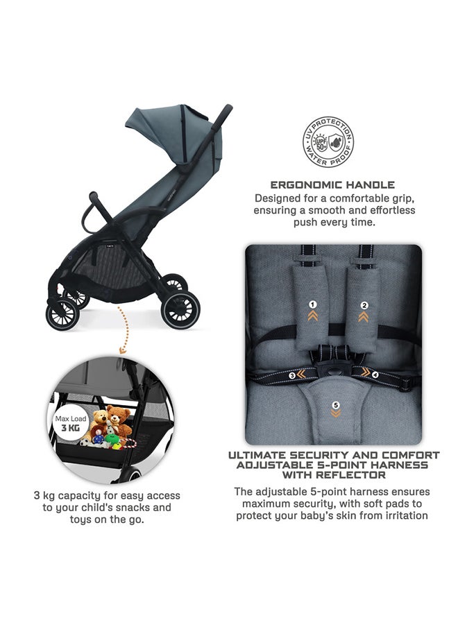 neobreez THETA Auto Fold Self Stand Travel Baby Toddler Stroller,  Compact Pushchair, Waterproof UPF 50+ Canopy, Gift  And Cotton Bag, Phone Holder, Toy Strap, Reflective Stickers, 0-4yrs, 22kg, 3yrs Warranty  - Image 5