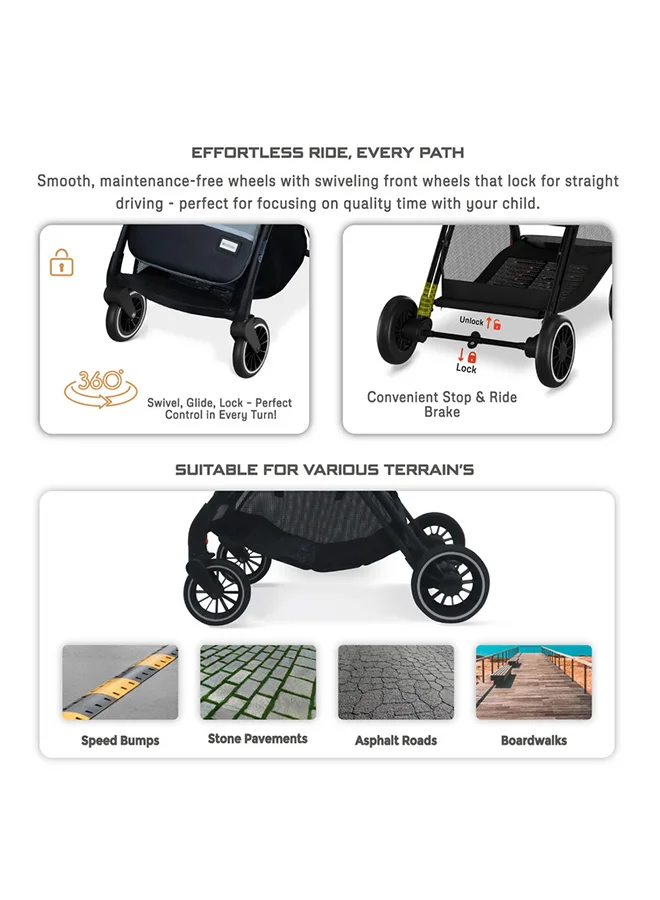 neobreez THETA Auto Fold Compact Lightweight Travel Toddler Baby Stroller,  Self-Stand Baby Trolley,  Pushchair,  Waterproof UPF 50+ Canopy, 0-4yrs,  22kg,  3yrs Warranty