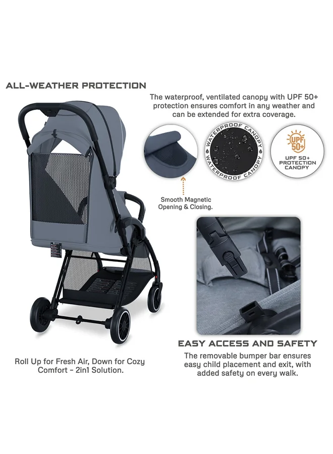 neobreez THETA Auto Fold Compact Lightweight Travel Toddler Baby Stroller,  Self-Stand Baby Trolley,  Pushchair,  Waterproof UPF 50+ Canopy, 0-4yrs,  22kg,  3yrs Warranty