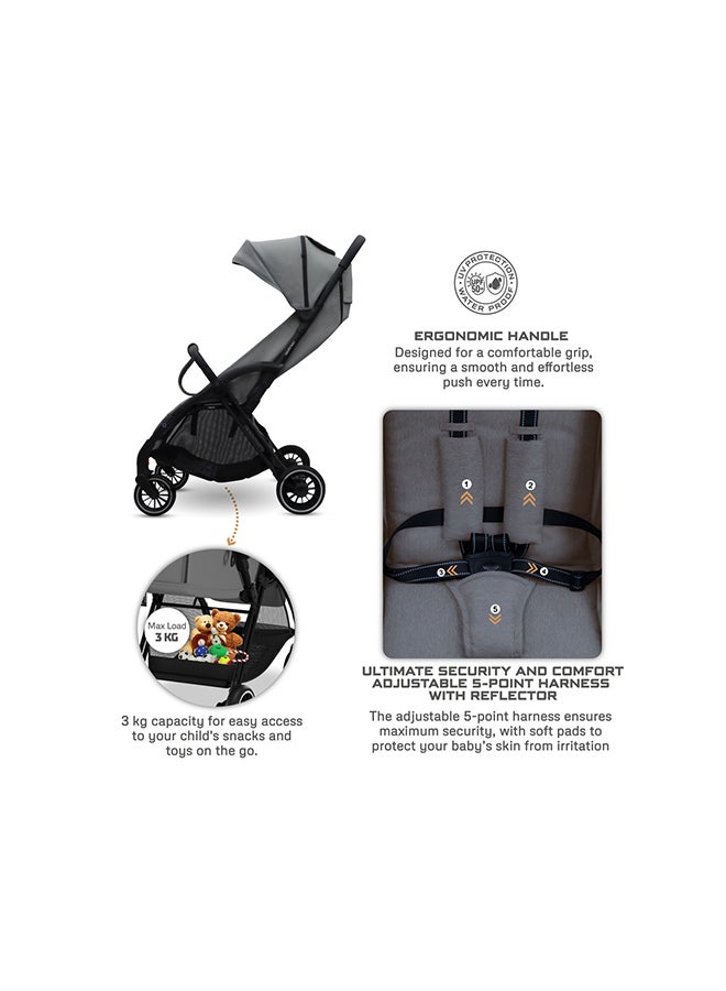neobreez THETA Auto Fold Compact Lightweight Travel Toddler Baby Stroller,  Self-Stand Baby Trolley,  Pushchair,  Waterproof UPF 50+ Canopy, 0-4yrs,  22kg,  3yrs Warranty - Image 3
