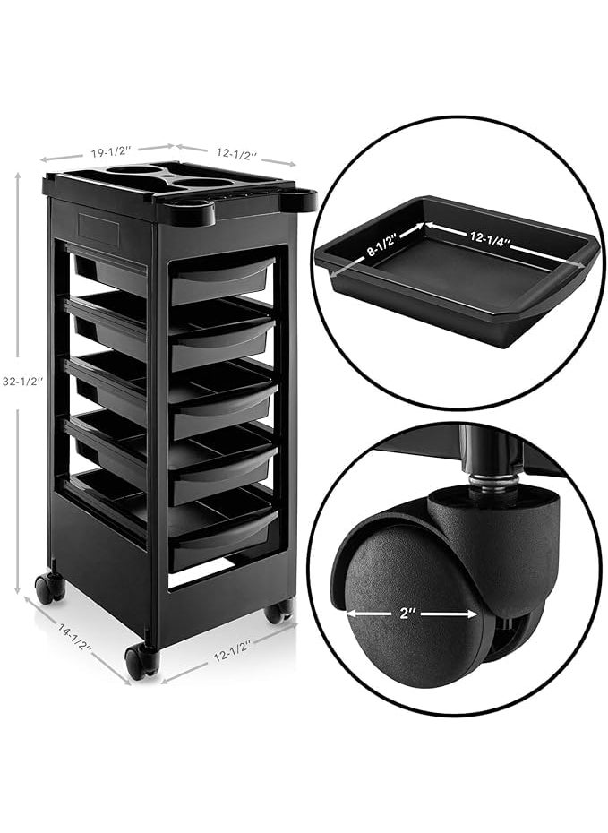 Qtavia Beauty Salon Rolling Trolley Cart With 5 Drawers  - Image 3