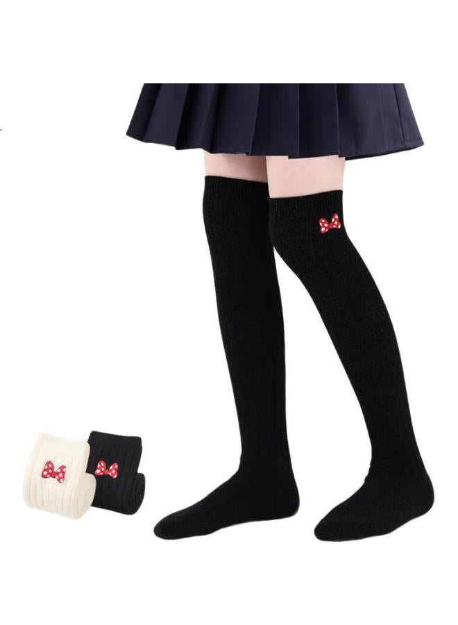 Barbie Kids Over-The-Knee Socks For Girls Spring And Autumn Girls' High Tube Socks Student All-Match Long Socks White + Black - Image 1
