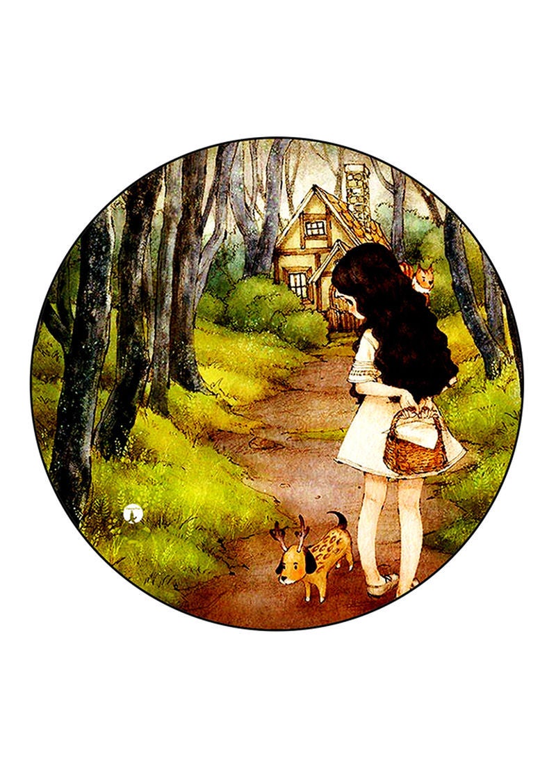 RKN Girl Printed Mouse Pad  Round  Multicolour
