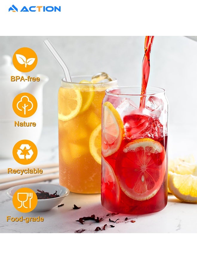 ACTION Glass Cups With Bamboo Lids And Glass Straw - Beer Shaped Drinking Glasses, 16 Oz Iced Coffee Glasses, Cute Tumbler Cup For Smoothie, Boba Tea, Whiskey, Water - 1 Cleaning Brushes - Image 5