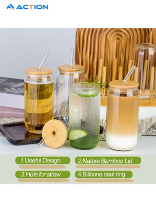 Glass Cups With Bamboo Lids And Glass Straw - Beer Shaped Drinking Glasses, 16 Oz Iced Coffee Glasses, Cute Tumbler Cup For Smoothie, Boba Tea, Whiskey, Water - 1 Cleaning Brushes - view 4