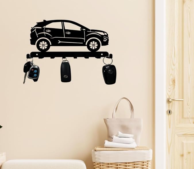 Wall Mitra car MDF Key Holder Black Color Key Holder for Wall Keychain Hanger Home Decor Size 8 inc Colour Black - Image 5