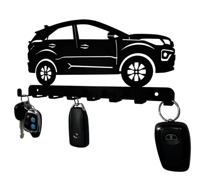 Wall Mitra car MDF Key Holder Black Color Key Holder for Wall Keychain Hanger Home Decor Size 8 inc Colour Black - Image 4
