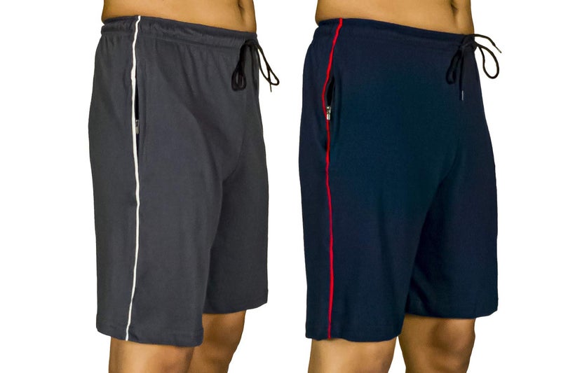 0-DEGREE Men's Regular Fit Shorts with Zip Pocket 30-32 Inch Waist Combo Pack of 2 Grey Navy Blue - Image 1