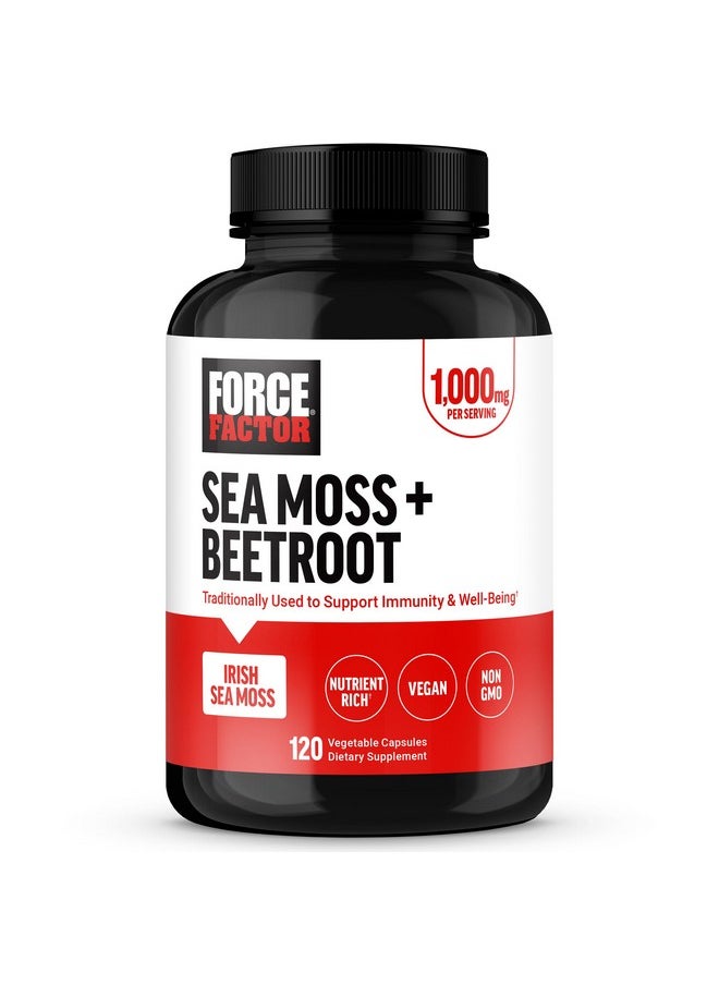 Force Factor FORCE FACTOR Irish Sea Moss + Beet Root Supplement to Support Immunity, Circulation, Natural Energy, Heart Health, with Antioxidants, Non-GMO, Vegan-Friendly, Soy-Free, 120 Vegetable Capsules  - Image 1