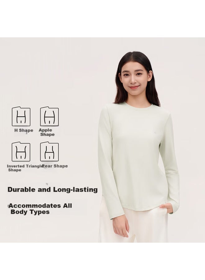 Vvc Women's Long Sleeve Slim Fit Round Neck Base Shirt, High Elasticity, Soft, Low Collar, Dusty Blue 538 XL - Image 2