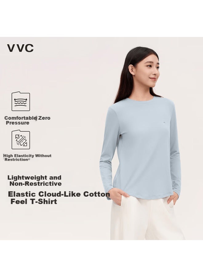 Vvc Women's Long Sleeve Slim Fit Round Neck Base Shirt, High Elasticity, Soft, Low Collar, Dusty Blue 538 XL - Image 1