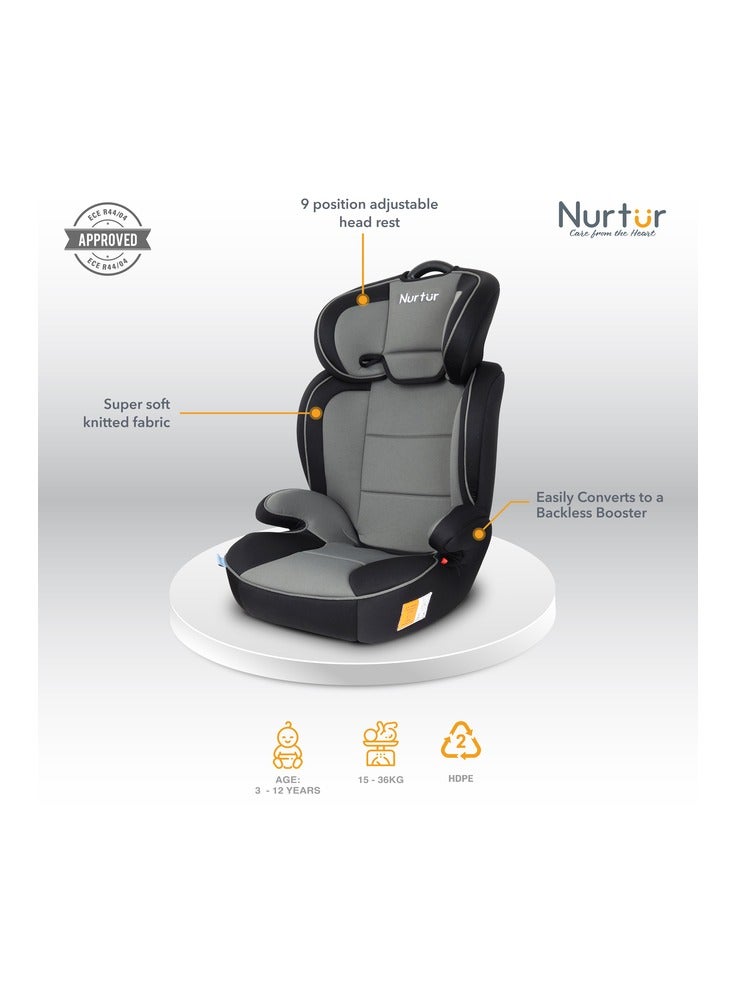 Nurtur Jupiter Kids 3 in 1 Car Seat  Booster Seat  Adjustable Backrest  Extra Protection  5Point Safety Harness  9 months to 12 years  Upto 36kg Official Nurtur Product - Image 2