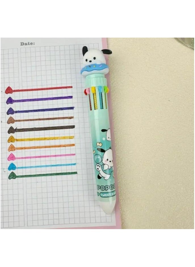 Verona 10 Colors Cute Cartoon Pen Ballpoint Pen Daily Planner Pen and Pressure Tip Convenient to Carry - 1 Piece 