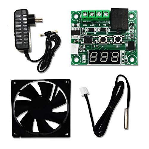 Electronicspices Electronic Spices Combo Of W1209 12V DC Digital Temperature Controller Board +12v 2Amp Adapter + 3inch fan For Diy Incubator - Image 1