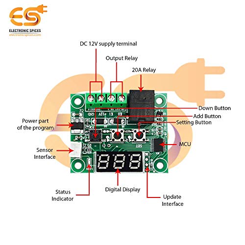 Electronicspices Electronic Spices Combo Of W1209 12V DC Digital Temperature Controller Board +12v 2Amp Adapter + 3inch fan For Diy Incubator - Image 4