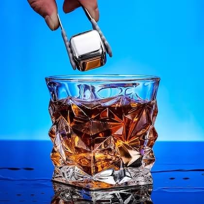 FYCAN FYCAN 4Pcs Stainless Steel Ice Cubes Set Reusable Chilling Stones with Tongs for Whiskey Wine Wine Cooling Cube Chilling Rock Party Bar Tool - Image 4