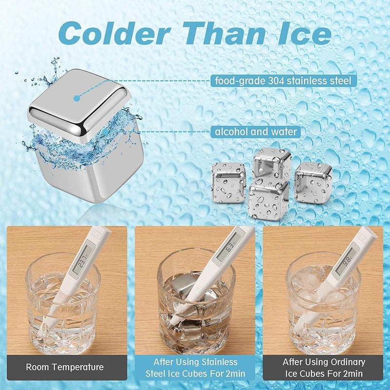 FYCAN FYCAN 4Pcs Stainless Steel Ice Cubes Set Reusable Chilling Stones with Tongs for Whiskey Wine Wine Cooling Cube Chilling Rock Party Bar Tool - Image 2