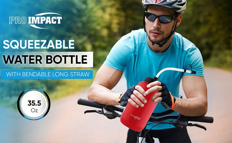 Pro Impact Squeezable Water Bottle Bendable Long Straw - LDPE BPA Free Plastic - Hydration for Baseball Hockey Gym MMA Yoga Boxing Cycling Softball Football Lacrosse (35.5 Oz.) - Image 5
