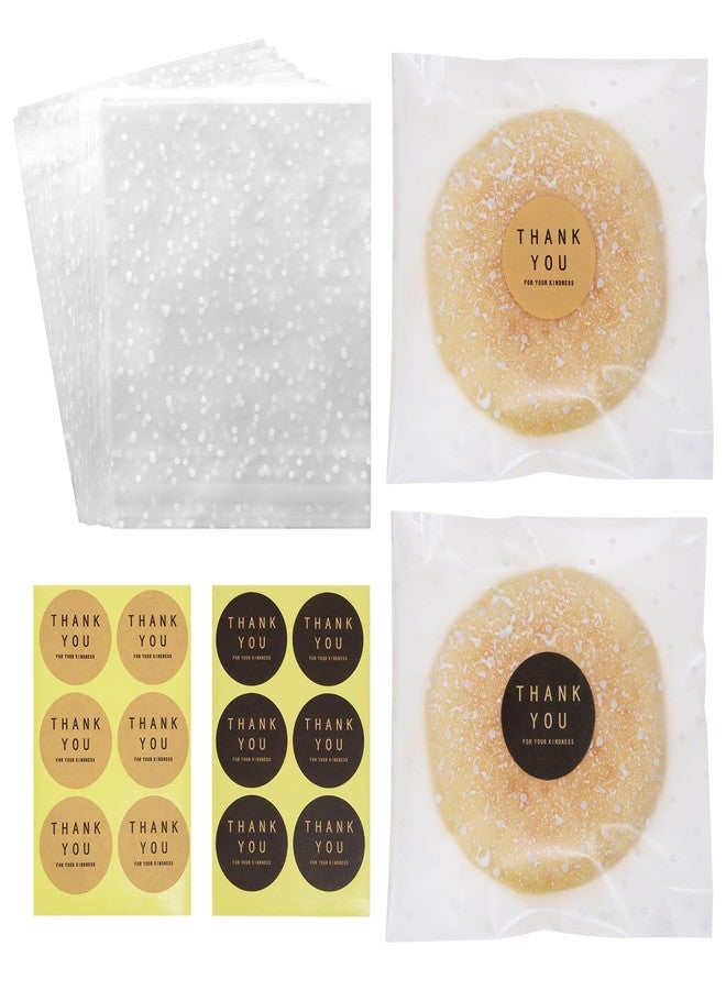 Mini Skater Self Sealing Cellophane Bag Cookie Bags 100Pcs Individual Treat Bags with Thank You Stickers for Cookies Brownies Candy Dessert Bakery Gift Giving Party Favors (White Polka Dot, 4.7 X 4.7) - Image 1