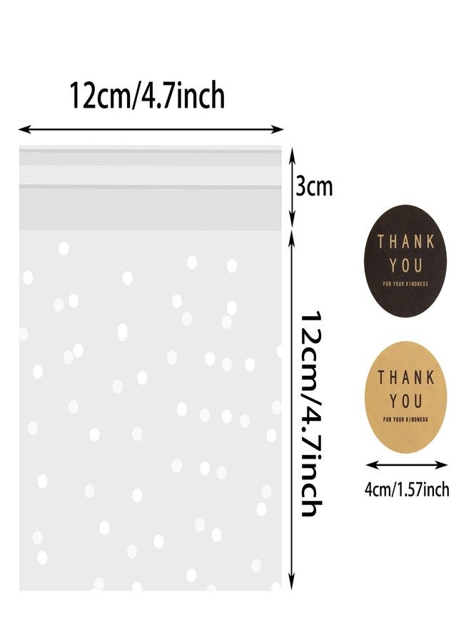 Mini Skater Self Sealing Cellophane Bag Cookie Bags 100Pcs Individual Treat Bags with Thank You Stickers for Cookies Brownies Candy Dessert Bakery Gift Giving Party Favors (White Polka Dot, 4.7 X 4.7) - Image 2