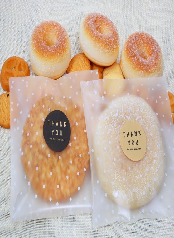 Mini Skater Self Sealing Cellophane Bag Cookie Bags 100Pcs Individual Treat Bags with Thank You Stickers for Cookies Brownies Candy Dessert Bakery Gift Giving Party Favors (White Polka Dot, 4.7 X 4.7) - Image 4