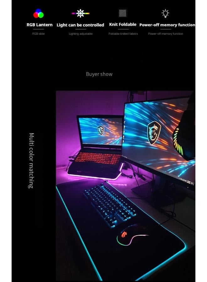 Gaming Mouse Pad, Extra Large Soft Led Extended Mouse Pad (13 Lighting Modes), Anti-Slip Rubber Base Computer Keyboard Mat, Black, 300*700*4mm - Image 2