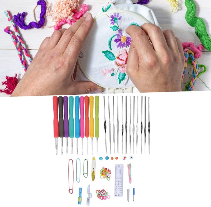 Spryflower Crochet Hooks Set with Comable Handle, Aluminum Crochet Brightly itting Tools for Beginners, Includes 21 Hooks, Ruler, ers, - Image 3