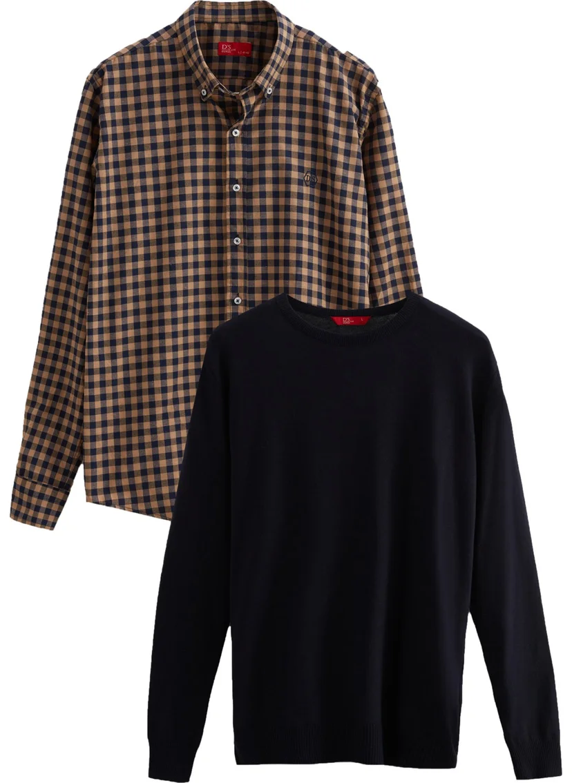 D'S DAMAT Slim Fit Camel Cotton Blend Crew Neck Knit Shirt