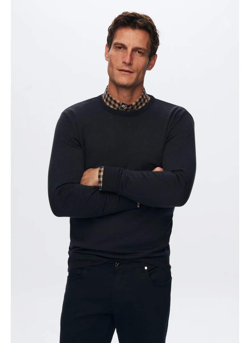 D'S DAMAT Slim Fit Camel Cotton Blend Crew Neck Knit Shirt