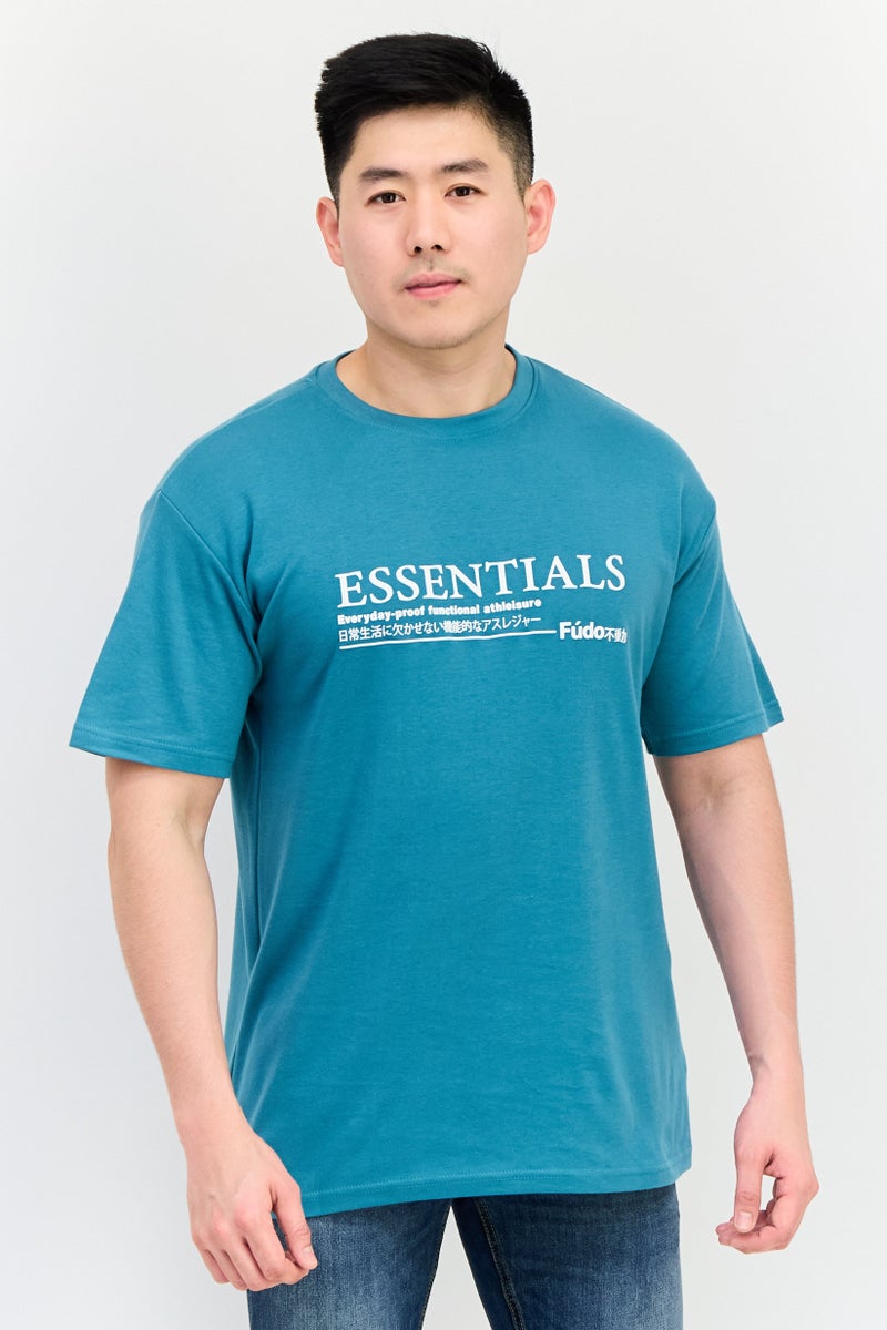 Fudo Men Crew Neck Short Sleeve  Graphic Print T-Shirt, Teal Green - Image 1