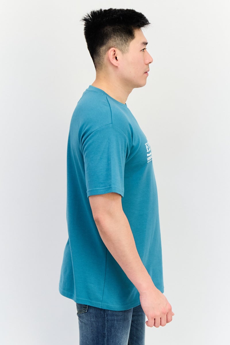 Fudo Men Crew Neck Short Sleeve  Graphic Print T-Shirt, Teal Green - Image 2