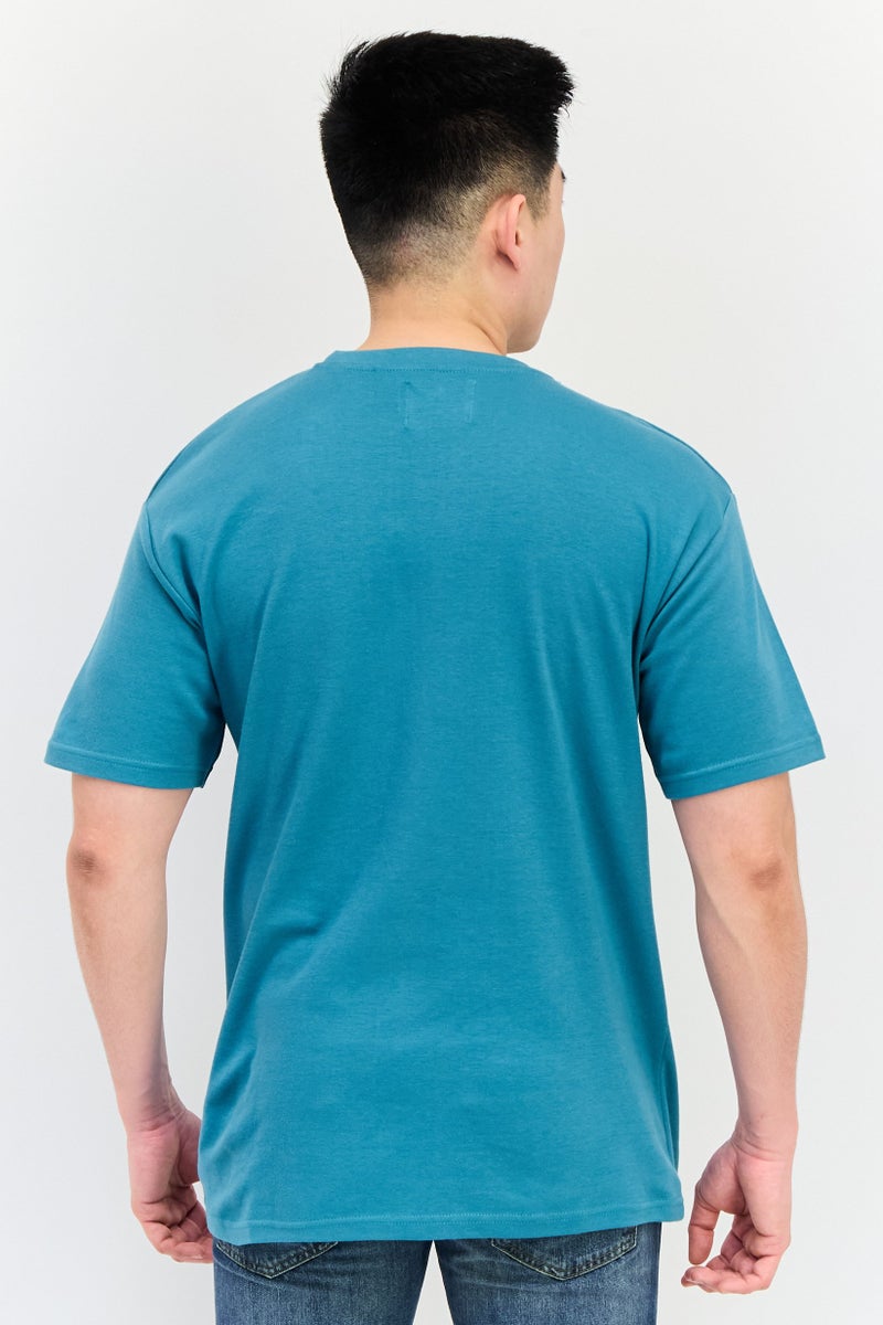 Fudo Men Crew Neck Short Sleeve  Graphic Print T-Shirt, Teal Green - Image 3