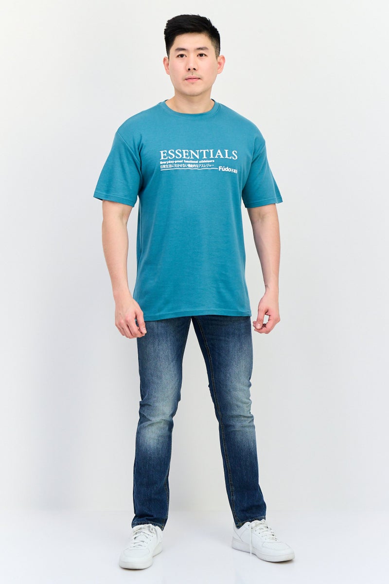 Fudo Men Crew Neck Short Sleeve  Graphic Print T-Shirt, Teal Green - Image 4