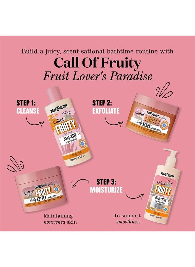 Soap & Glory Call of Fruity Body Butter - Moisturizing Body Cream with Vitamin E, Coconut Oil & Aloe Extracts - Tropical Fruits, Juicy Melon & Hibiscus Cocoa Butter for Dehydrated Skin (300ml) - Image 5
