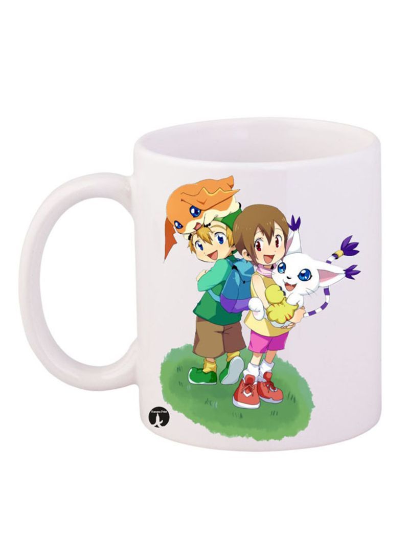 RKN Digimon Printed Mug White/Blue/Green 12ounce