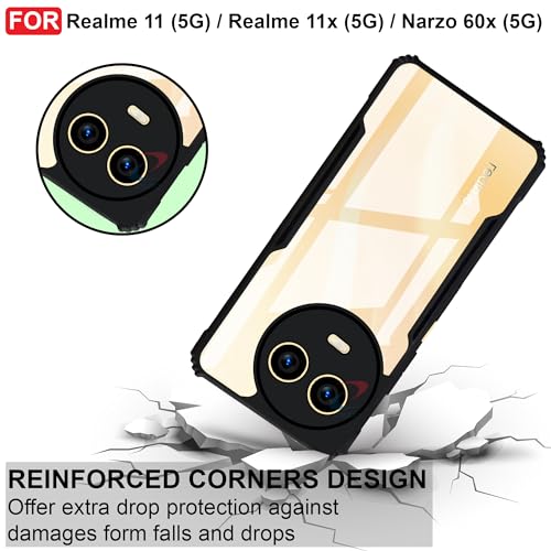 CEDO Backcover for Realme 11/ Realme 11x/ Narzo 60x (5G) | Camera Protection Shockproof Bumper-Edge | Acrylic Crystal Clear 360 Degree Protection TPU+PC | Transparent Eagle Back Case Cover (Black) - Image 3