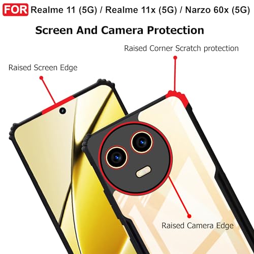 CEDO Backcover for Realme 11/ Realme 11x/ Narzo 60x (5G) | Camera Protection Shockproof Bumper-Edge | Acrylic Crystal Clear 360 Degree Protection TPU+PC | Transparent Eagle Back Case Cover (Black) - Image 4