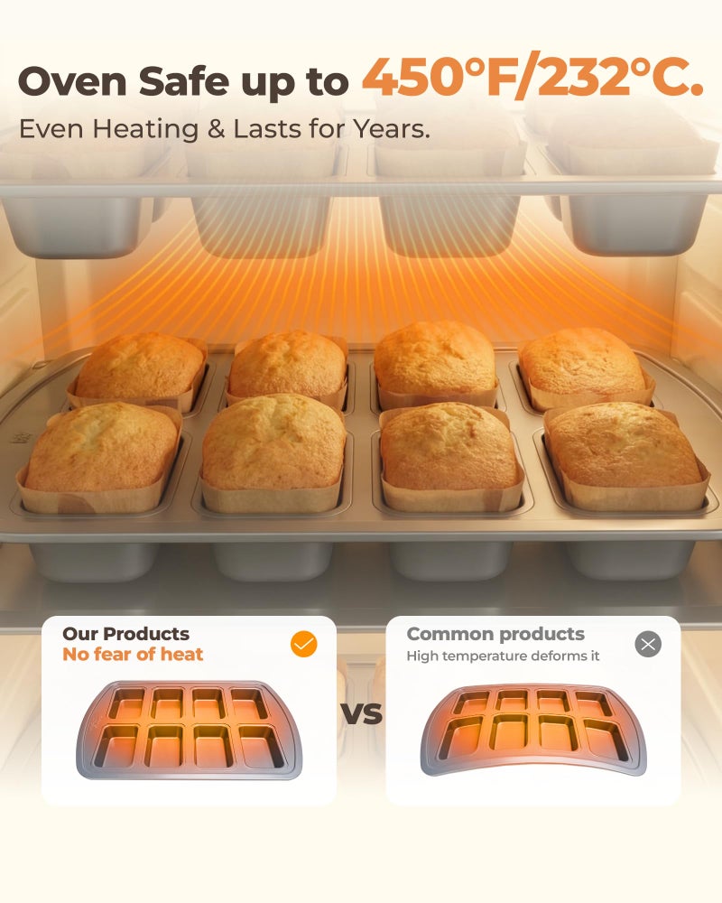 Bake Choice Mini Loaf Pan, 8-Cavity Non-Stick Carbon Steel Baking Pans Set for Banana Bread, Cornbread, Cheesecake, Muffins, Pound Cake, Small Meatloaf, Bread Pan - Image 3