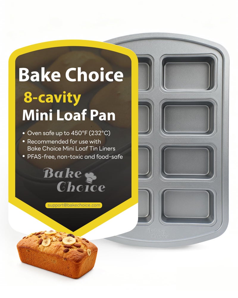 Bake Choice Mini Loaf Pan, 8-Cavity Non-Stick Carbon Steel Baking Pans Set for Banana Bread, Cornbread, Cheesecake, Muffins, Pound Cake, Small Meatloaf, Bread Pan - Image 1