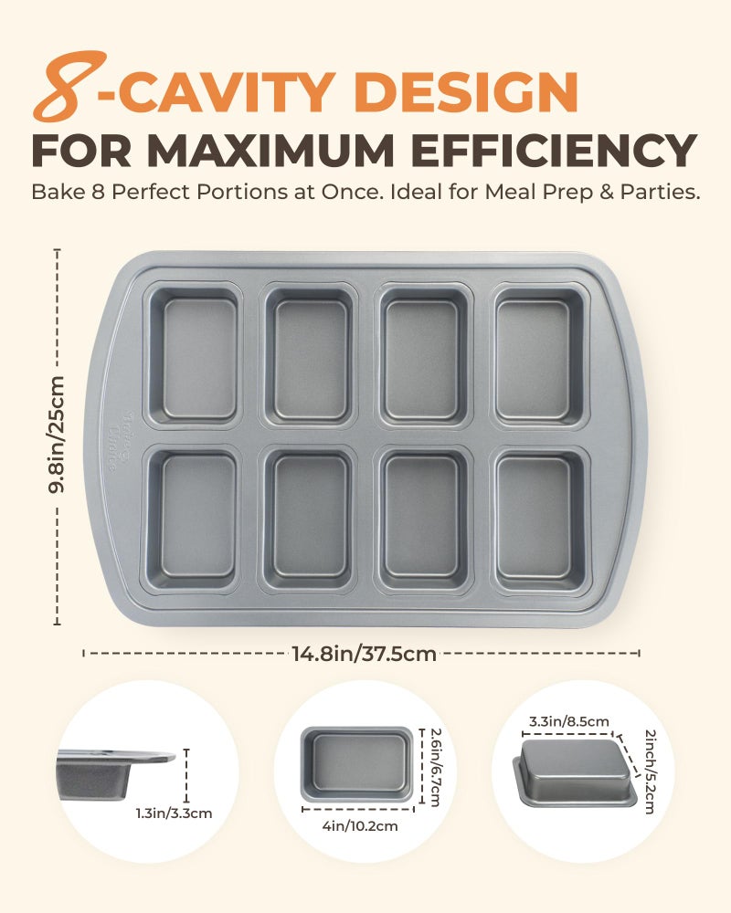 Bake Choice Mini Loaf Pan, 8-Cavity Non-Stick Carbon Steel Baking Pans Set for Banana Bread, Cornbread, Cheesecake, Muffins, Pound Cake, Small Meatloaf, Bread Pan - Image 5