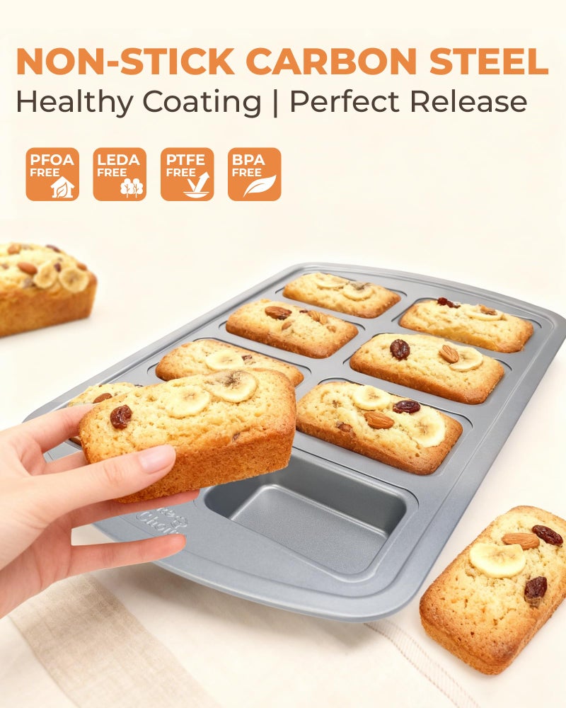 Bake Choice Mini Loaf Pan, 8-Cavity Non-Stick Carbon Steel Baking Pans Set for Banana Bread, Cornbread, Cheesecake, Muffins, Pound Cake, Small Meatloaf, Bread Pan - Image 4